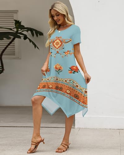 Image of COSSEN Women's 2026 Summer Midi Dress Crew Neck Short Sleeve