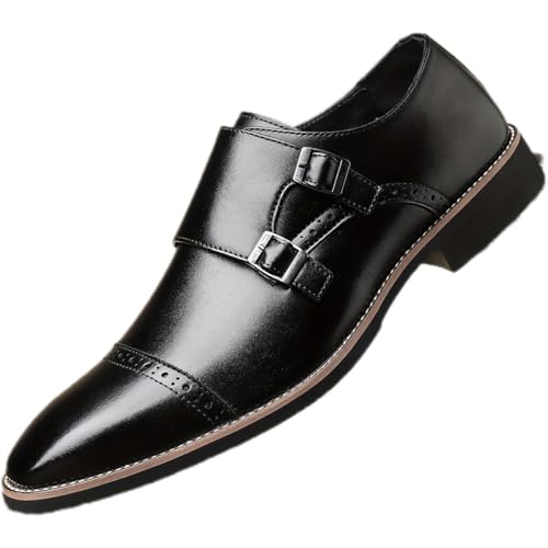 Plus Size Retro Dress Oxford Breathable Comfy Non Slip Rubber Sole Leather Brogue Shoes Slip-On Oxfords with Monk Strap