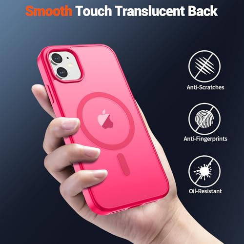 Image of SUPFINE Magnetic for iPhone 12 Case /iPhone 12 Pro Case (Compatible with MagSafe) (Military Grade Drop Protection) Slim Translucent Matte Shockproof with Anti-Fingerprint Phone Case,Hot Pink
