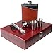 Hip Flasks Gift Set: Highest Food Grade Stainless Steel Beverage Flask, Includes Funnel, Flashlight, 2 Steel Cups in a Wood Box
