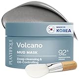 PLANTIFIQUE Mascarilla Facial Coreana Arcilla Volcánica y Mar Muerto – Mascarilla Rostro Carbón, Ácido Hialurónico, Aceite de Jojoba y Manteca de Karité – Purifica, Refina Poros, Hidrata y Calma, 110g