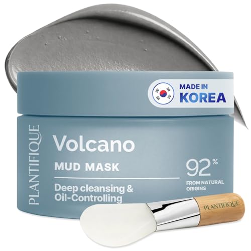 PLANTIFIQUE Masque Coréen à l'Argile Volcanique et Mer Morte – Masque Visage avec Charbon, Acide Hyaluronique, Huile de Jojoba et Beurre de Karité –...