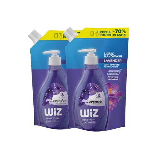 Image of Wiz Lavender Hand Wash Refill Pouch - 1L (Pack of 2) | pH Balanced | 70% Less Plastic | Soothing Lavender Scent | Germ Protection | Gentle & Moisturizing Formula