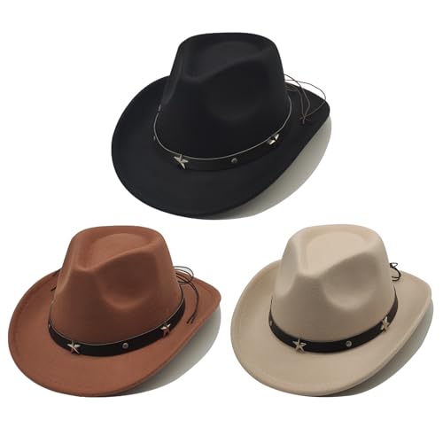 3 Pcs Kids Cowboy Hat Cowgirl Hat for Girl Boys Cowboy Hat with Buckle Belt Wide Brim Fedora Hat Dress Up Costume