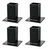 Alma Manufacturer Pfostenträger - 90 x 90 mm - Aufschraubhülse - Balkenschuh zum Aufschrauben - 4 Stück Galvanisch Verzinkt Schwarz