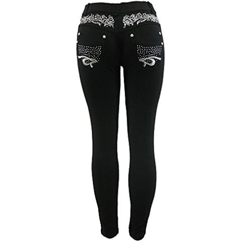 Barfly Fashion New Plus Size Ladies Stretchy Black Diamante Embroidery Skinny Slim Fit Jeans Jeggings Leggings UK Size 8-26 (24) Cover