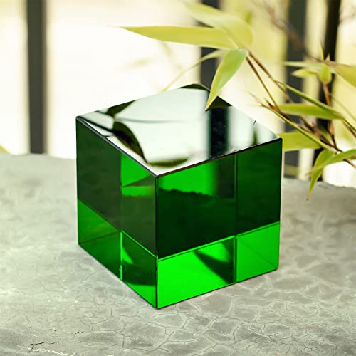QFkris 2.2inch Crystal Glass Cube Prism Paperweight,Optic Prism Cube Figurine Collectibles for Office or Home Decor,Cool Science Gadgets,Birthday Gift (Green) - Thumbnail 6
