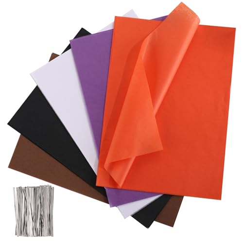 Kesote Seidenpapier Halloween Origami Papier 300 Transparentpapier 24 x 17 cm Bastelpapier 5 Farbe Faltpapier Basteln Buntpapier Handwerk Deko Orange Lila Schwarz Braun Weiß