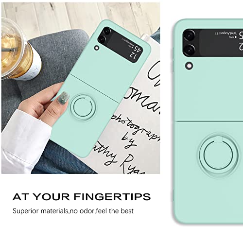 Bentoben Samsung Galaxy Z Flip 3 Case, Phone Case Samsung Z Flip3 5G, Slim Silicone Kickstand Ring Holder Shockproof Protetive Bumper Girls Women Boys Men Cover For Galaxy Z Flip 3 2021, Mint Green #TOP7