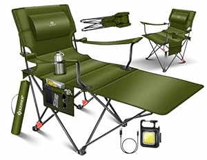 KESSER® Campingliege Campingstuhl 2in1 bis 160kg | Feldbett klappbar | Campingbett faltbar extra breit | Campinglicht & Getränkehalter + Aufbewahrungstasche & Transporttasche | Angelliege verstellbar