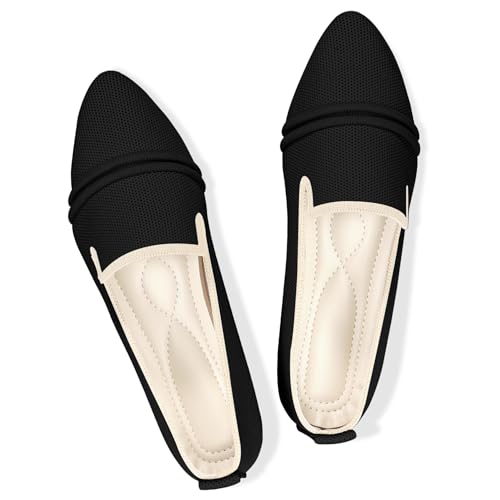 Flats for Women Pointed Toe Loafer Flats Shoes Knit Breathable Comfortable Dressy Casual Slip On Flats for Walking Work Business