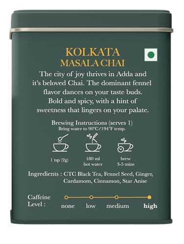 Image of Luxmi Estates Kolkata Masala Chai | 100 gm | Signature India Collection | Assam CTC Tea | Black tea collection | Organic & Strong | Antioxidants | Assam Valley | Fennel, Ginger, Cardamom, Cinnamon, Star Anise
