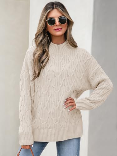 ANRABESS Womens Mock Turtle Neck Sweater Oversized Cable Knit Long Sleeve 2025 Fall Winter Pullover Tunic Sweaters2