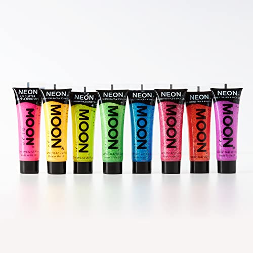 Moon Glow - Blacklight Uv Glitter Face & Body Gel - 12Ml Set Of 8 - Blacklight Face Paint - Glows Brightly Under Blacklight #TOP1
