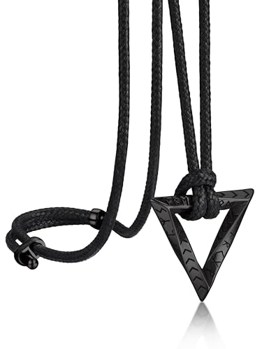 [Bandmax] ネックレス メンズ ペンダント 黒 ステンレス 紐 ロングチェーン 40cm~80cm調整可能 男性 プレゼント トライアングル アクセサリー（ブラック）（Amazon）