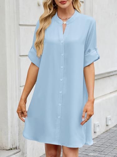 Image of PerZeal Womens Sexy V Neck Button Down Shirt Dresses Summer Short Sleeve Casual Loose Blouses & Button-Down Shifts Cover Ups
