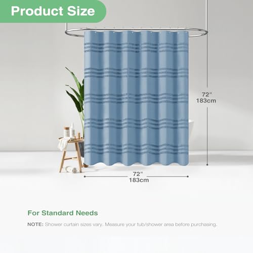 Dynamene Moonlight Blue Fabric Shower Curtain, Tufted Chenille Striped Cloth Shower Curtain for Bathroom, Modern Farmhouse Shabby Chic Waterproof Shower Curtain Set with Hook, Machine Washable, 72x72 by Dynamene - Image 4
