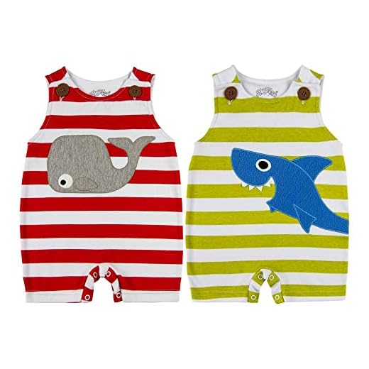 Macacão Bebê Sem Manga Listrado Kit 2 Peças Baleia e Tubarão - Branco GG