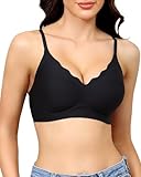 LEVAO Wireless Jelly Bras for Women Push Up Seamless T-Shirt Comfortable No Underwire Black Bra with Soft Support Everyday
