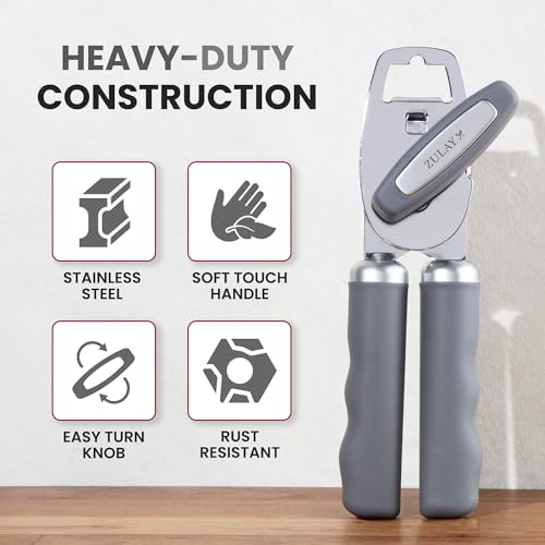 Image of Zulay Kitchen Manual Can Opener Heavy Duty Patented Stainless Steel, Gray