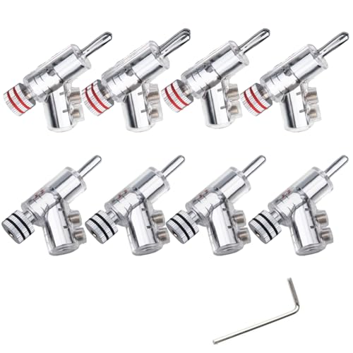 nanomaru バナナプラグ コネクタ 端子 L字 オーディオ ジャック スピーカー ねじ込み式 固定 4mm 赤4 黒4 ロジウムメッキ 8個セット