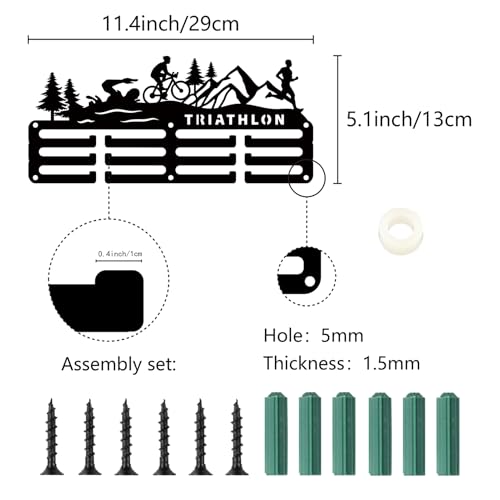 CREATCABIN Triathlon Medal Holder Medal Hanger Display Rack Sports Swim Bike Run Metal Hanging Awards Iron Small Mount for Wall Home Badge Race Running Swimming Soccer Medalist Black 11.4 x 5.1 Inch - Image 3