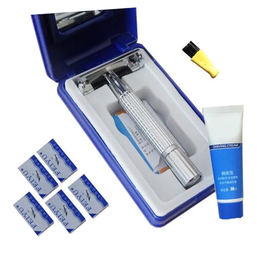 FOMIYES Traditional Manual Razor Holder for Men Vintage Shaving Machine Double-sided Blade Shaving Cream Brush 50 Blades Metal Construction Present