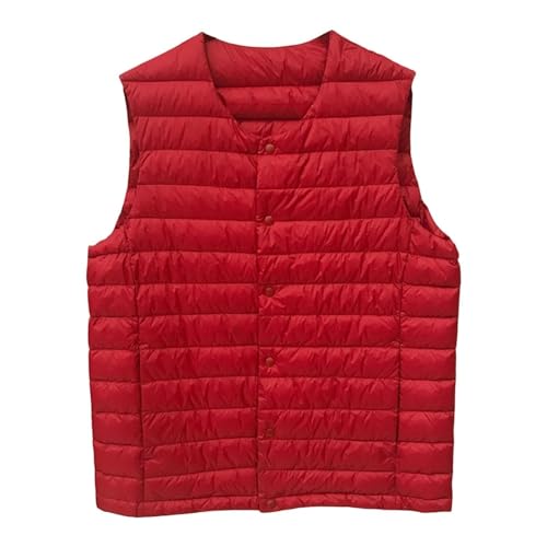 Chaleco Abrigador Chaleco Masculino Sin Cuello Chaleco Ligero Hombre Invierno Cálido Acolchado Chaqueta Sin Mangas Cazadora Acolchada(Rot,3XL)