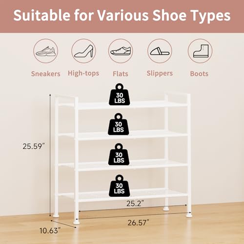 Image of 4-Tier Shoe Rack,Metal White Shoe Storage Organizer Shelf for Closet,Entryway,Hallway,Dorm (White, 4 Tier)