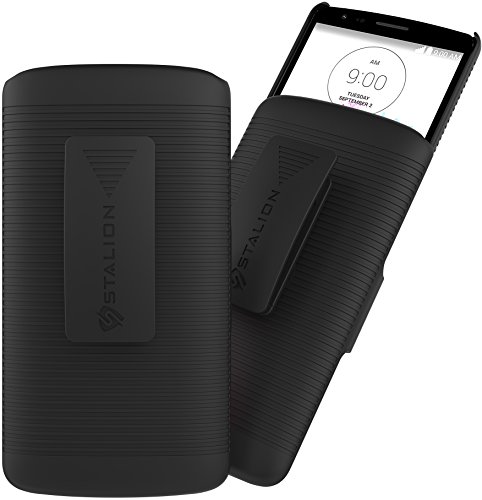 LG G3 Holster Belt Clip Case: Stalion Secure Shell & Kickstand Combo (Jet Black) 180° Degree Rotating Locking Swivel + Shockproof Protection (Not for G3 Vigor)