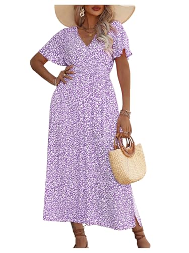 Image of Floerns Women's Plus Size Boho Floral V Neck Short Sleeve A Line Long Dress