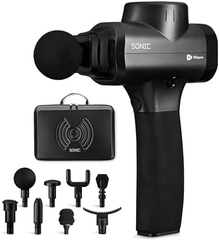 LifePro Sonic Handheld Percussion Massage Gun-Deep Tissue Massager For Sore Muscle And Stiffness-Quiet,5 Speed High-Intensity Vibration-Quick Rechargeable Device-Includes 5 Massage Heads(Black)