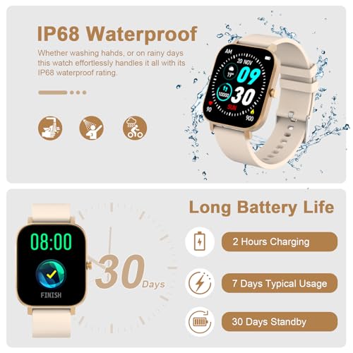 Smart Watch for Men Women Compatible with iPhone Samsung Android Phone 1.69 inch Full Touch Screen IP68 Waterproof Bluetooh Fitness Tracker Heart Rate/Sleep Monitor - Image 8
