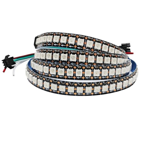 Tesfish WS2812B Ledstrip 5V, 1M RGB LED Pixel Strip, 144 LEDs/M IP30 Flexibele Zwarte PCB Full Color Individueel Adreseerbare Smart Lichtstrip voor Reclame, Decoratie, DIY Projecten