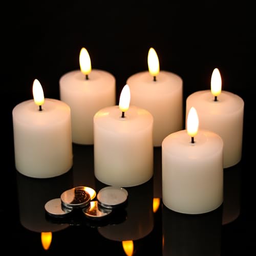 Image of LED Votive Flickering Flameless Candles, Flameless Pillar Candlesticks with 3D Wick Realistic, Real Wax Candles Battery Operated for Wedding Birthday Home Decor (Battery Included)