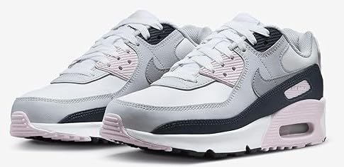 Nike Air Max 90 Big Kids' Shoes (HF6358-104, White/Pink Foam/Armory Navy/Wolf Grey) Size 6.53