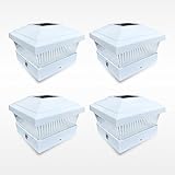 5x5 Solar LED White Square Post Deck Cap PVC HIGUNE Outdoor Lights for Garden Patio Fence Pathway Landscape Lamp (4-Pack)
