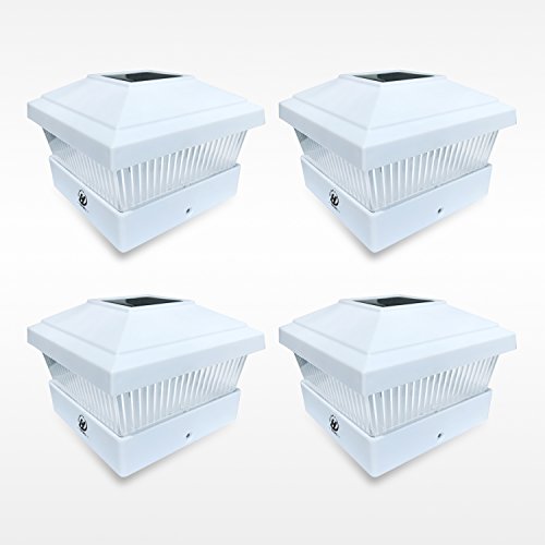 HIGUNE 5x5 Solar LED White Square Post Deck Cap PVC Outdoor Lights for Garden Patio Fence Pathway Landscape Lamp (4-Pack)