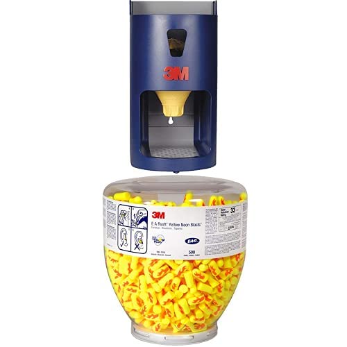 Paquete de dispensador de tapones para los oídos 3M One Touch Pro 391-0000 + 500 paresbotella de recarga, explosiones de neón amarillas E-A-Rsoft
