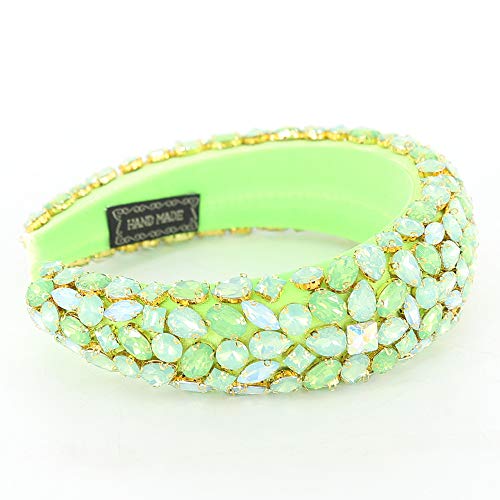 Btwtry European And American Baroque Rhinestone Headband Geometric Wide Side Full Diamond Color Diamond Fashion Prom Show Hair Accessories For Women (Green) #TOP4