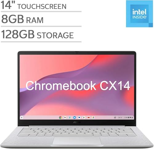 Image of ASUS Chromebook CX14 14.0 inch FHD Touchscreen Display (Intel Celeron N4500, 8GB RAM, 128GB eMMC SSD, Wi-Fi 6, BT 5.4, HD Webcam, Dockztorm USB HUB, Chrome OS) - Ideal for Everyday Value Use (Renewed)