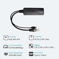 REVODATA 2,5G Typ C PoE Splitter 5V/3A, 48V PoE zu USB-C 5V/3A 12W Ausgang, 2,5Gbps Ethernet, entspricht IEEE802.3af/at, Plug and Play für Smart Home – Ansicht 3