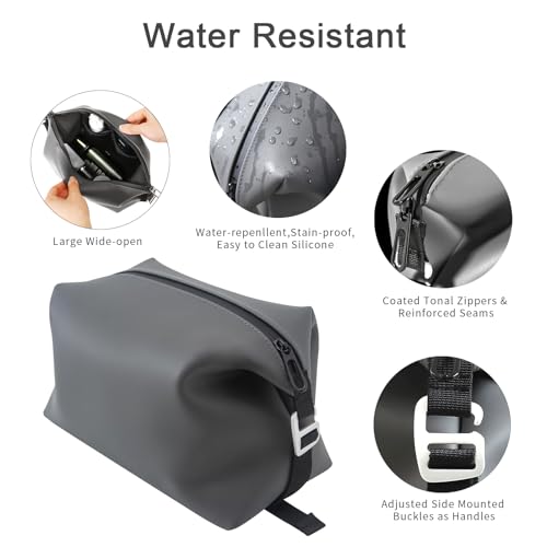 CONTAIL 6.5" 3L Silicone Toiletry Bag with 3 Mesh Pocket,Water-resistant Mens Dopp Kit,Foldable Shaving Bag for Toiletries Accessories,Grey4