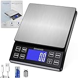 DIHAKARI 大型 キッチンスケール 0.1g単位 はかり デジタル 計量器 50g校正分銅付き 5kg クッキング計り USB充電式 電子秤 表面防水 測り フック穴付き 量り 料理 調理 お菓子作り 黒い