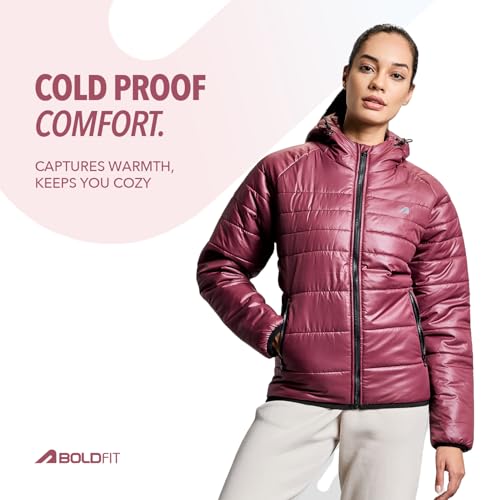 Image of Boldfit jacket for woman puffer winter jacket for woman standard length jackets for women stylish latest hooded winter wear jackets for women cozy jerkins for ladies