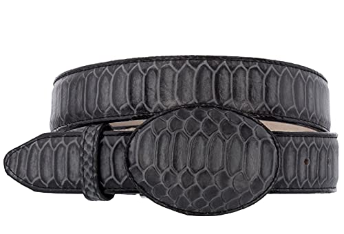 El Presidente Mens Gray Snake Python Print Leather Cowboy Belt Rodeo Buckle