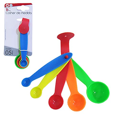 Conjunto De Colher Medidora De Plastico Colors Com 5 Pecas dosadora receitas 1,25 a 15 ml