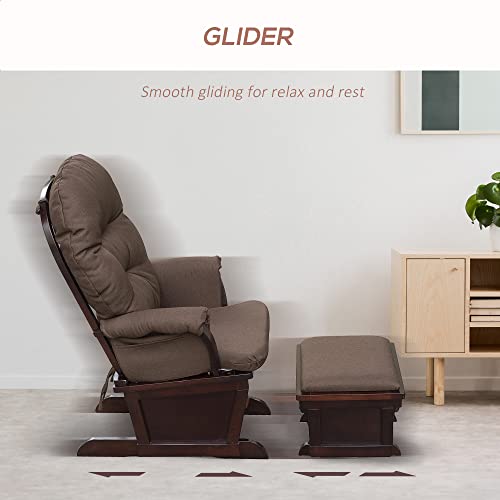Homcom Nursery Glider Rocking Chair With Ottoman, Thick Padded Cushion Seating And Wood Base, Brown #TOP3