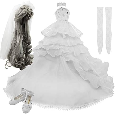 EVA BJD Set of Skirt Wigs Shoes Socks Accessories Full Set for 1/3 BJD Dolls Ball Jointed Dolls 22in - 24in 60cm (White)