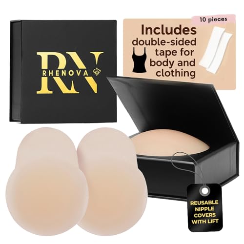 Nipple Cover for Women–Reusable Silicone Adhesive Pasties for A–D Cup–Soft Invisible Breast Petal with Travel Case–Sweatproof